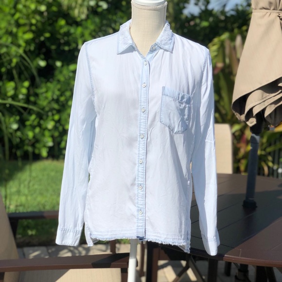 DL1961 PREMIUM MERCER & SPRING CHAMBRAY FRAYED ACCENT BUTTON UP SHIRT MEDIUM EUC - Picture 3 of 16